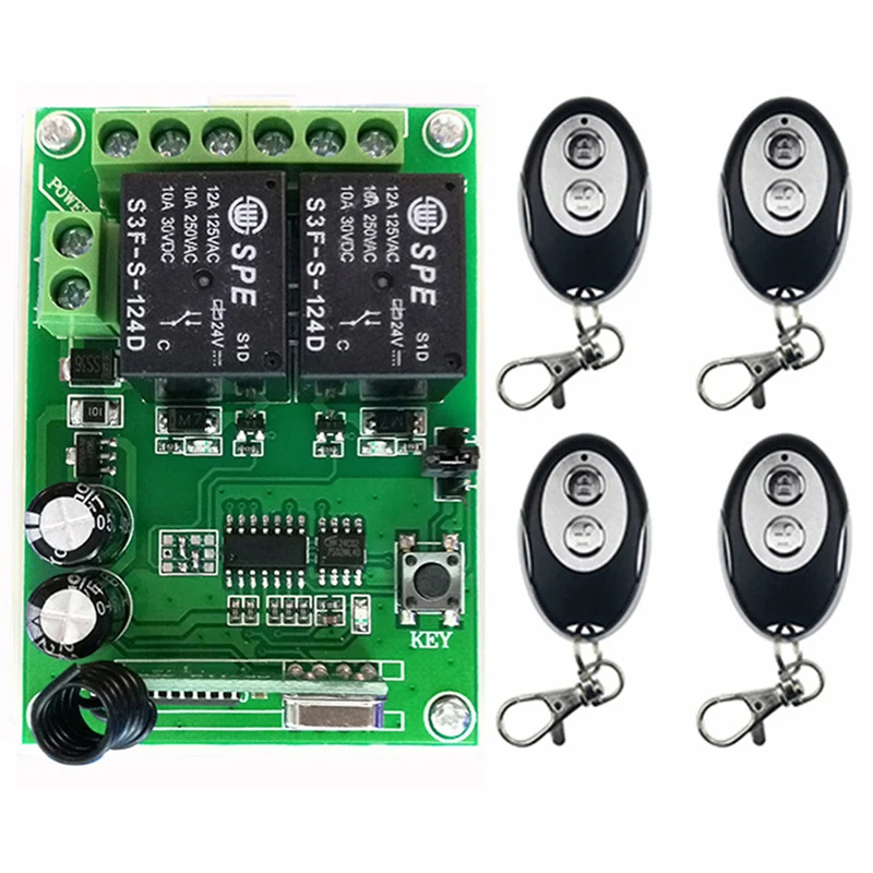 DC24V 2CH 2CH RF Wireless Remote Control Switch System Receiver +ellipse shape Transmitters Learning code / window/Garage Doors