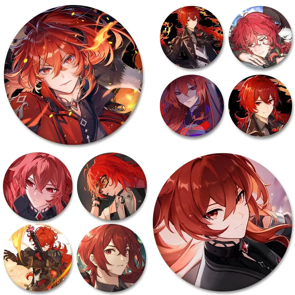 Anime Game Genshin Impact Diluc Round Badges Can Be Used To Decorate Clothes And Backpack Pins