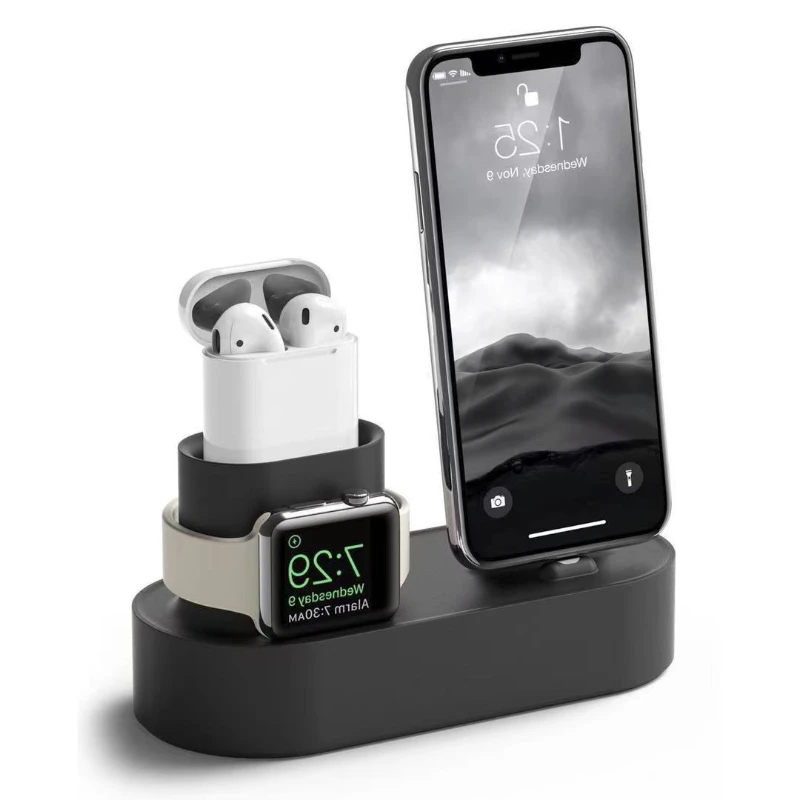 Multi-function Slot Charger Stand for Phone Airpods Apple Watch Silicone Soft Anti Scratche Charging Dock for IWatch Holder Base