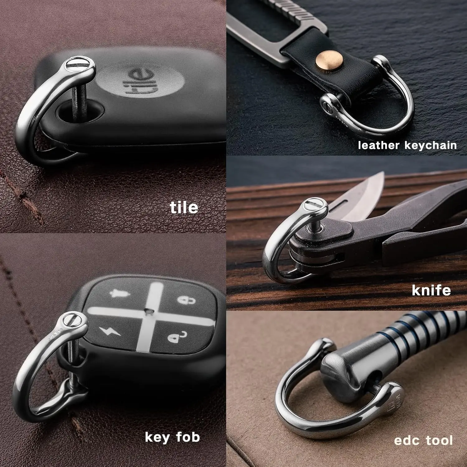 4 pcs Stainless steel D Ring Keychain, Durable D Shape Key Ring for Car keys, Horseshoe Clasp with Screw Shackle