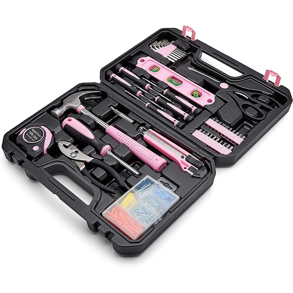 

New low price Full Set Basics Household Tool Kit with Tool Storage Case142-Piece Pink Women