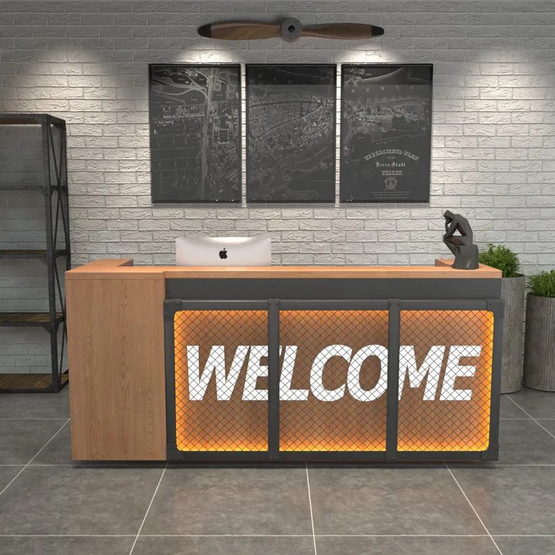 Retro industrial style clothing store simple small bar wrought iron bar company front desk reception counter