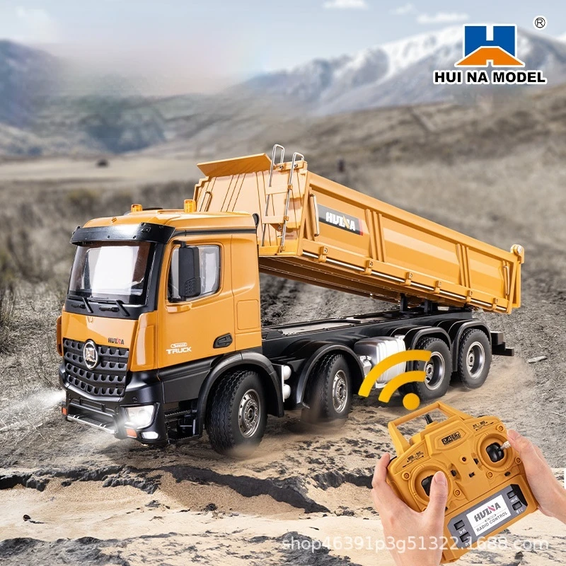 Huina New Product 536 Large Alloy Remote Control Engineering Eight Wheel Heavy Duty dump truck dump truck charging car simulatio