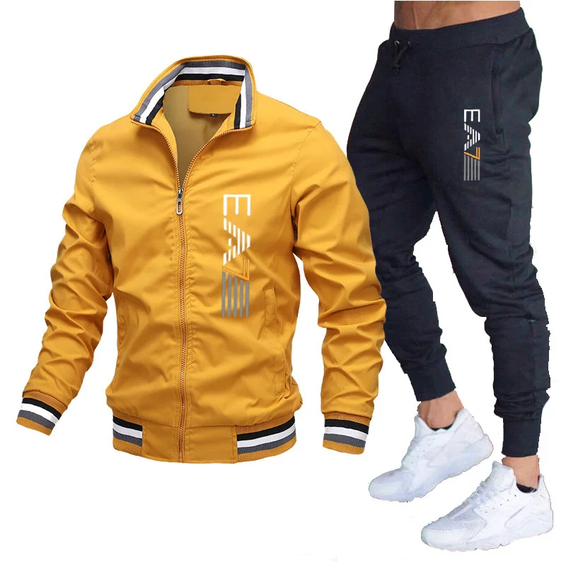 Conjunto de ropa deportiva atlética a prueba de viento para hombre, chaqueta y pantalones, traje de gimnasio, conjunto de chándal activo, Conjunto