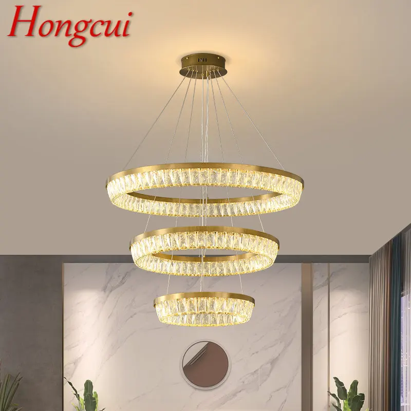 

Hongcui Nordic Crystal Pendant Light Led Modern Rings Luxury Creative Chandelier Lamp For Living Dining Room Villa Decor