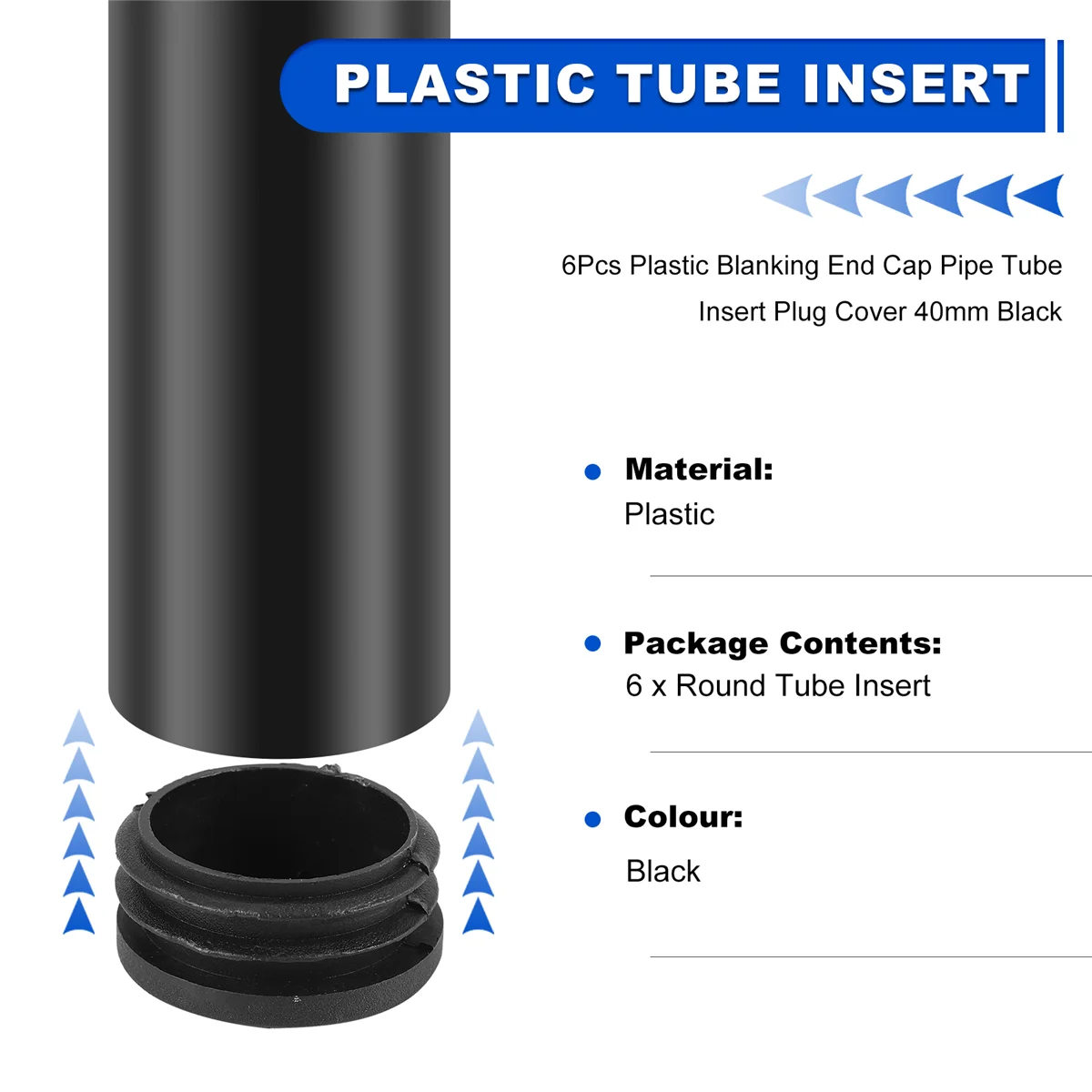 6 pezzi di plastica tappo terminale tappo tubo inserto tappo coperchio 40mm nero