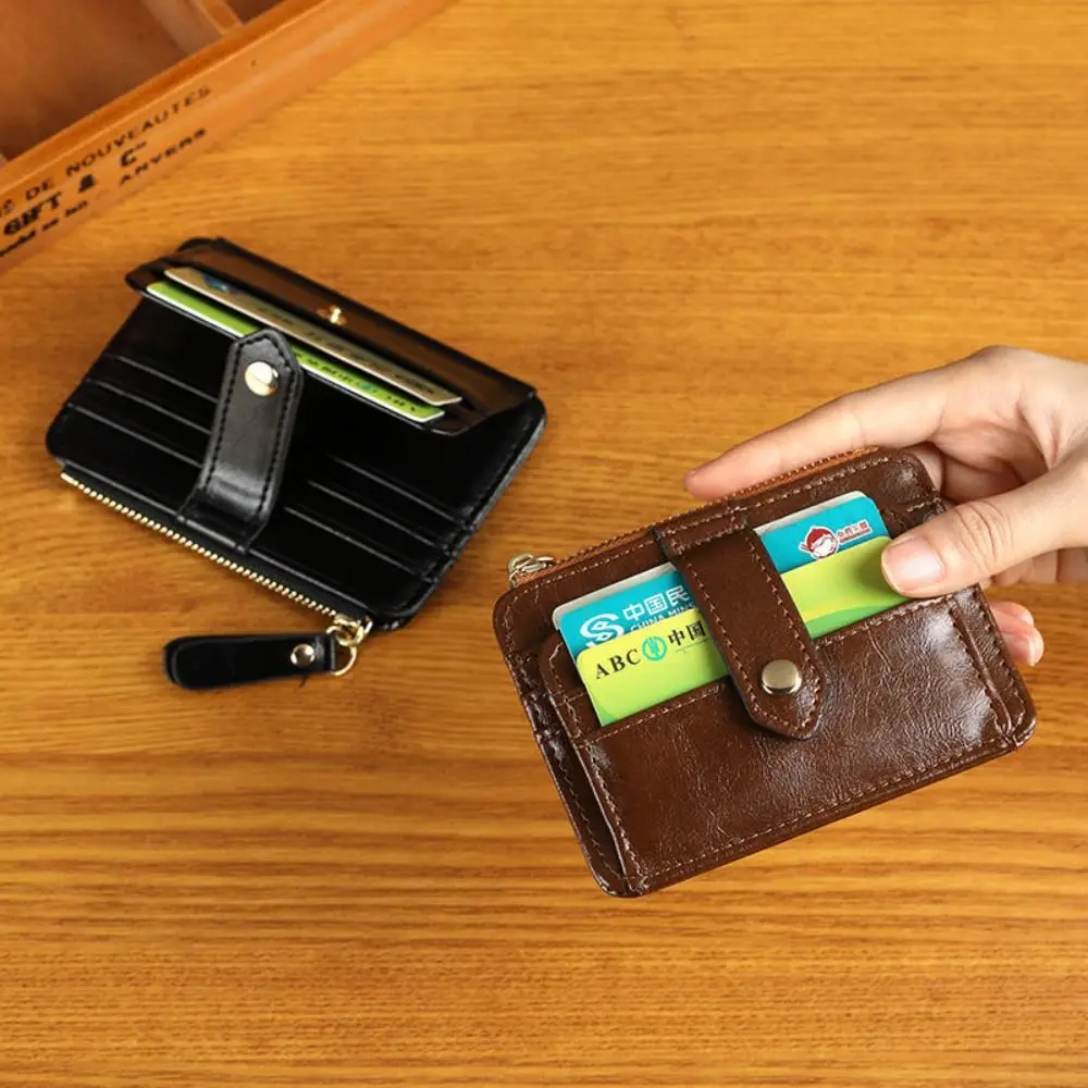 

Simple Korean Style Retro Card Bag Multiple Card Slots Solid Color Mini Wallet Wallet PU Zipper Coin Purse Outdoor