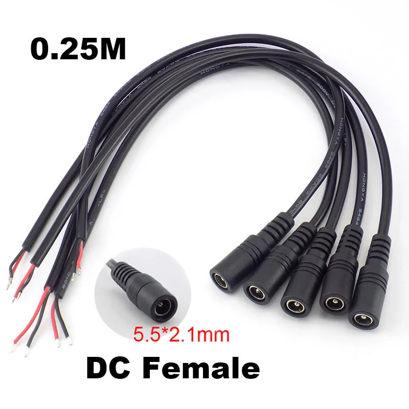 5pcs 0.25M DC 12V 5.5*2.1mm Power Cable Extension Female Connector Power Supply Adapter For CCTV Camera LED Strip Light