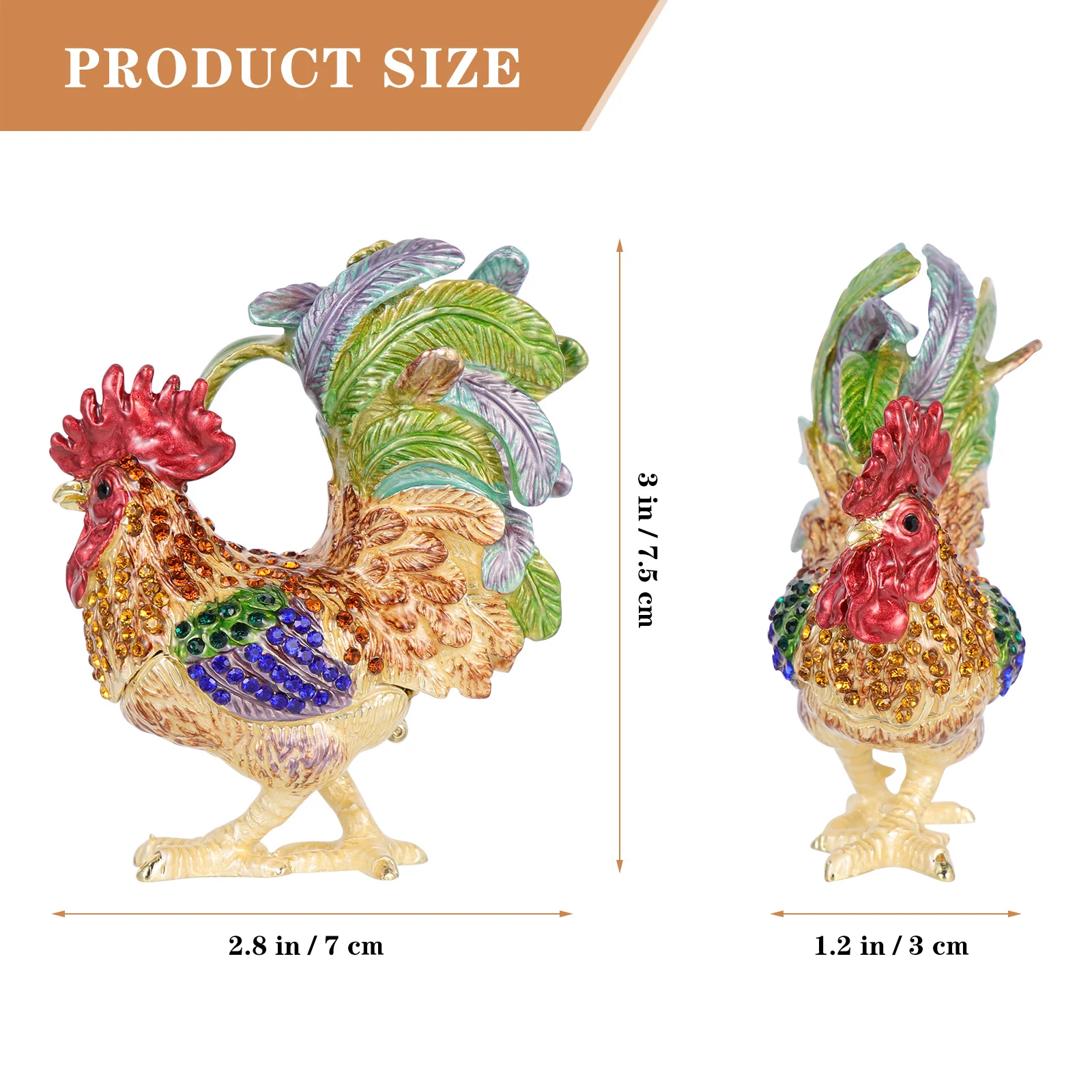 Zodiac Rooster Jewelry Box Golden Animal Trinket Case For Jewelry Storage Desktop Decor Alloy Statue Organizer