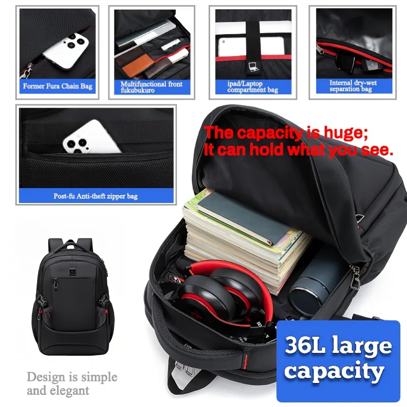 1 piece of high-capacity business travel backpack, waterproof casual travel backpack