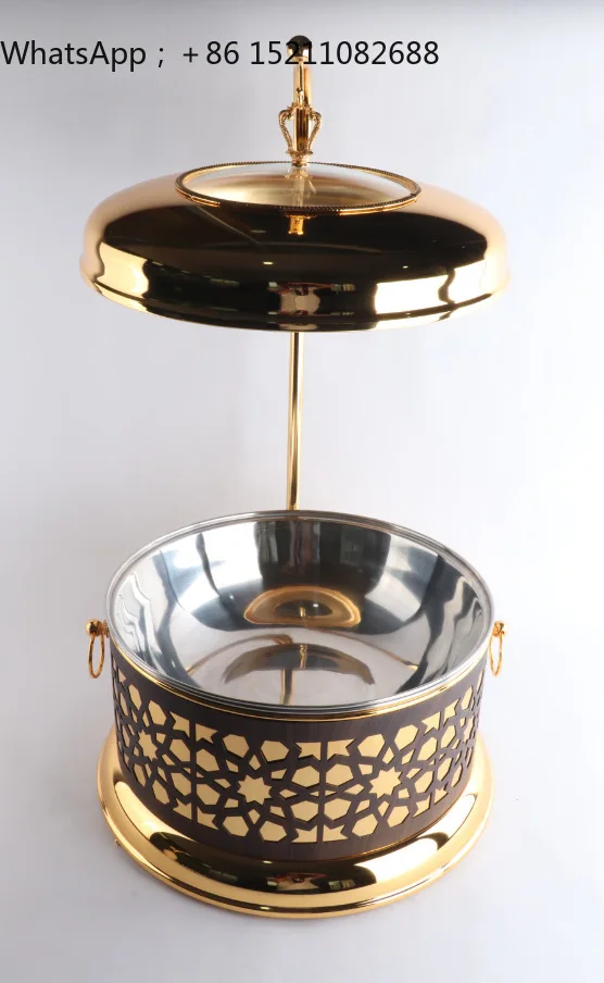 SCY gold round hanging cover alcohol stove hotel restaurant hollow stainless steel buffet stove light luxury tableware