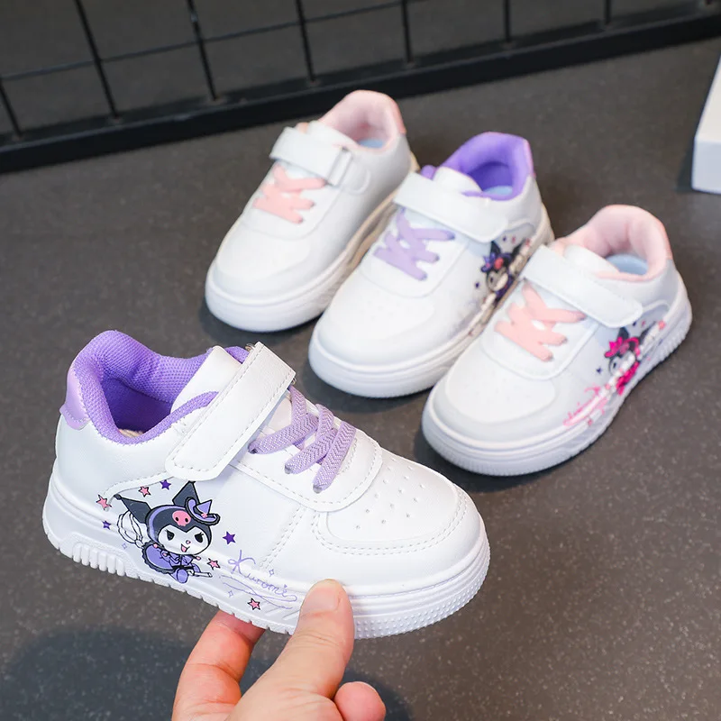 Kawaii Kuromi Shoes Sanrio Print White Shoes Cartoon Kuromi Sport Shoes New Girls Tennis Shoes Kids Casual Sneakers Size 20-31