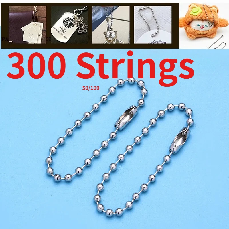 50-300 Strings Round Ball Bead Chains Length Keychain Tag Bulk Chains with Connector for DIY Pendant Jewelry Bag Accessories