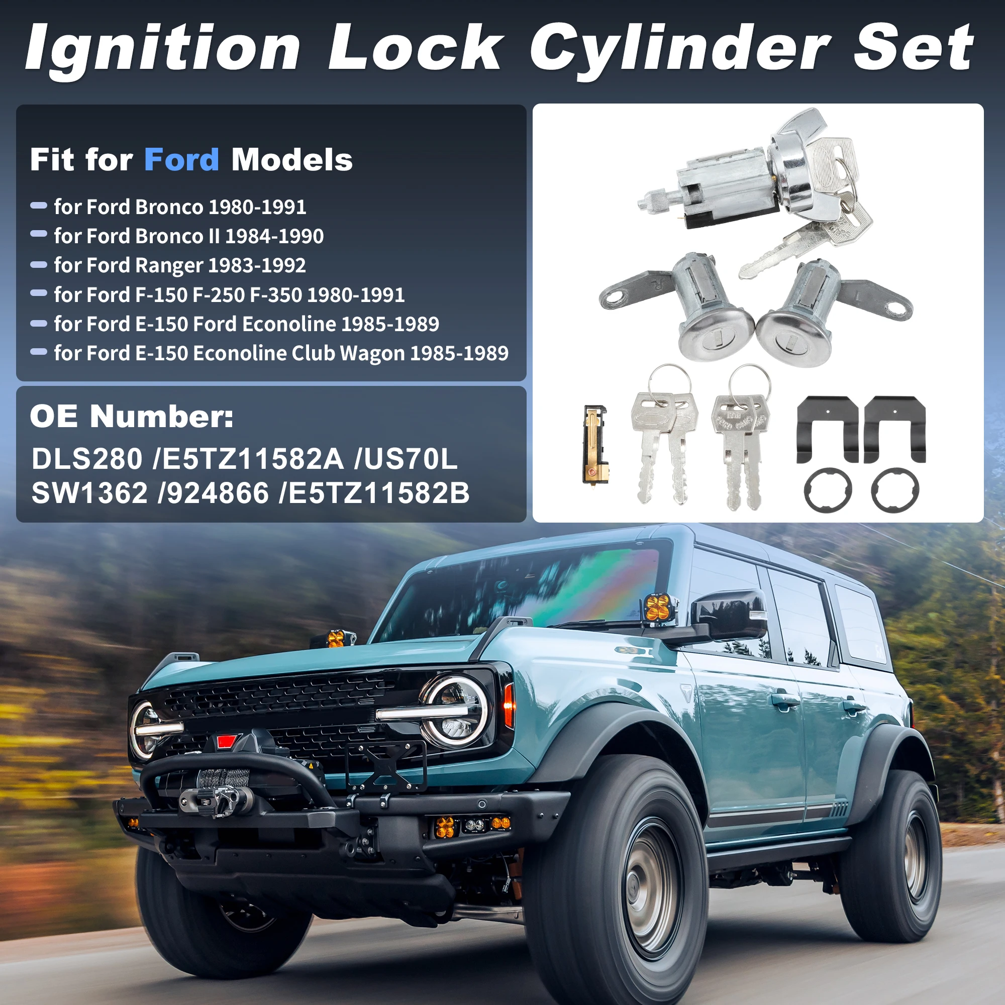 

UXCELL Ignition Lock Cylinder and Door Lock w/ key DLS280 for Ford Bronco 1980-1991