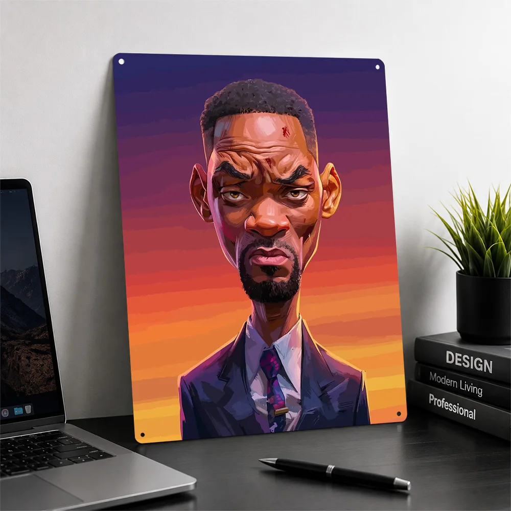 Caricature of Will Smith Personalized 3D Textured Metal Poster Wall Art Tinplate Sign for Modern Home Decoration Room Wand Deko