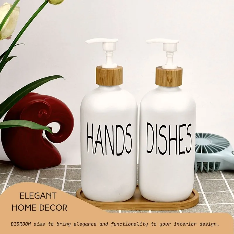 A01F-Glass Soap Dispenser Set With Bamboo Tray-Pump For Hand And Dish Soap-Dishwasher Faucet& For Kitchen Sink And Bathroom