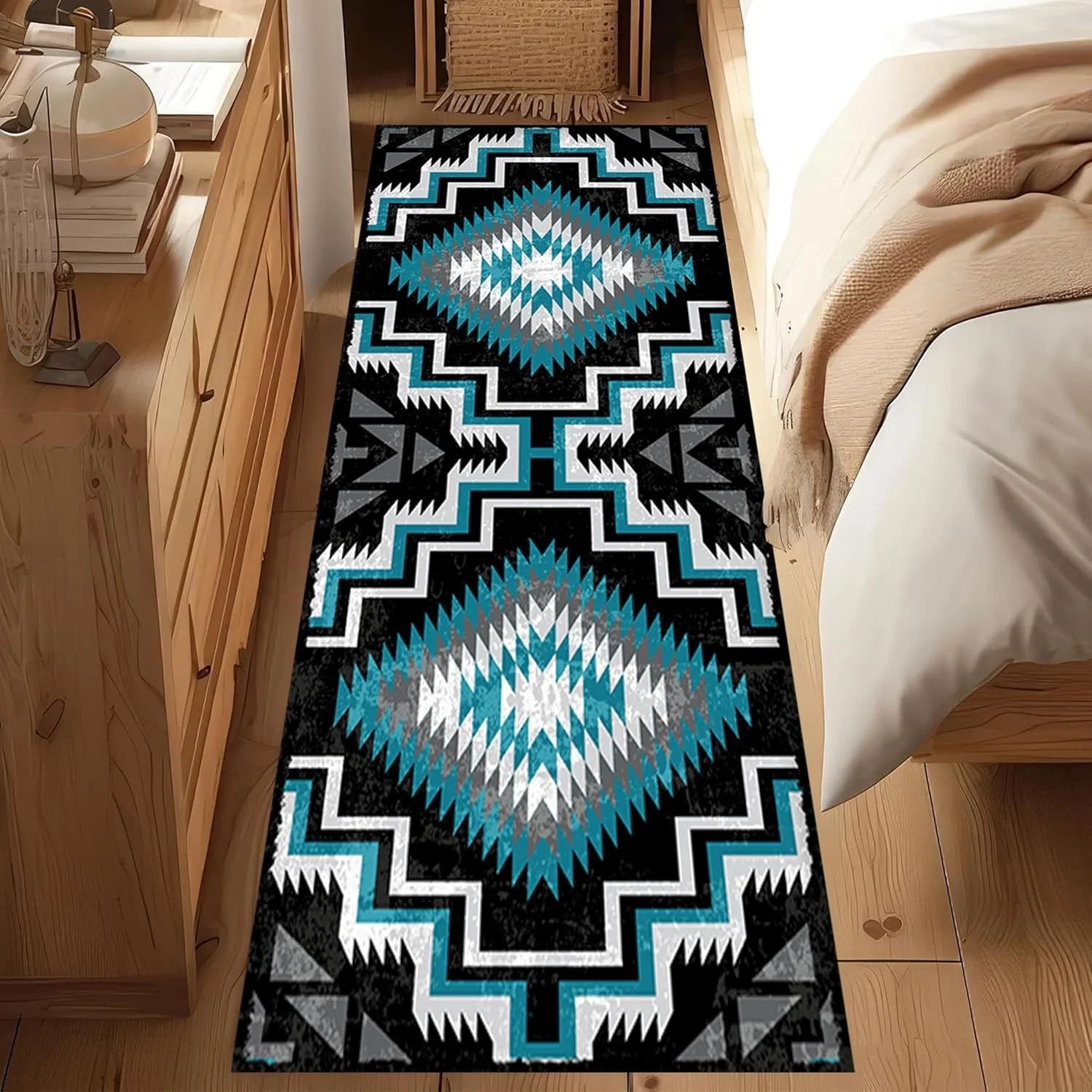 Mexican Long Runners Rug,Rustic Country Native American Abstract Geometric Neutral Carpet Runner for Hallway Dining Room Foyer