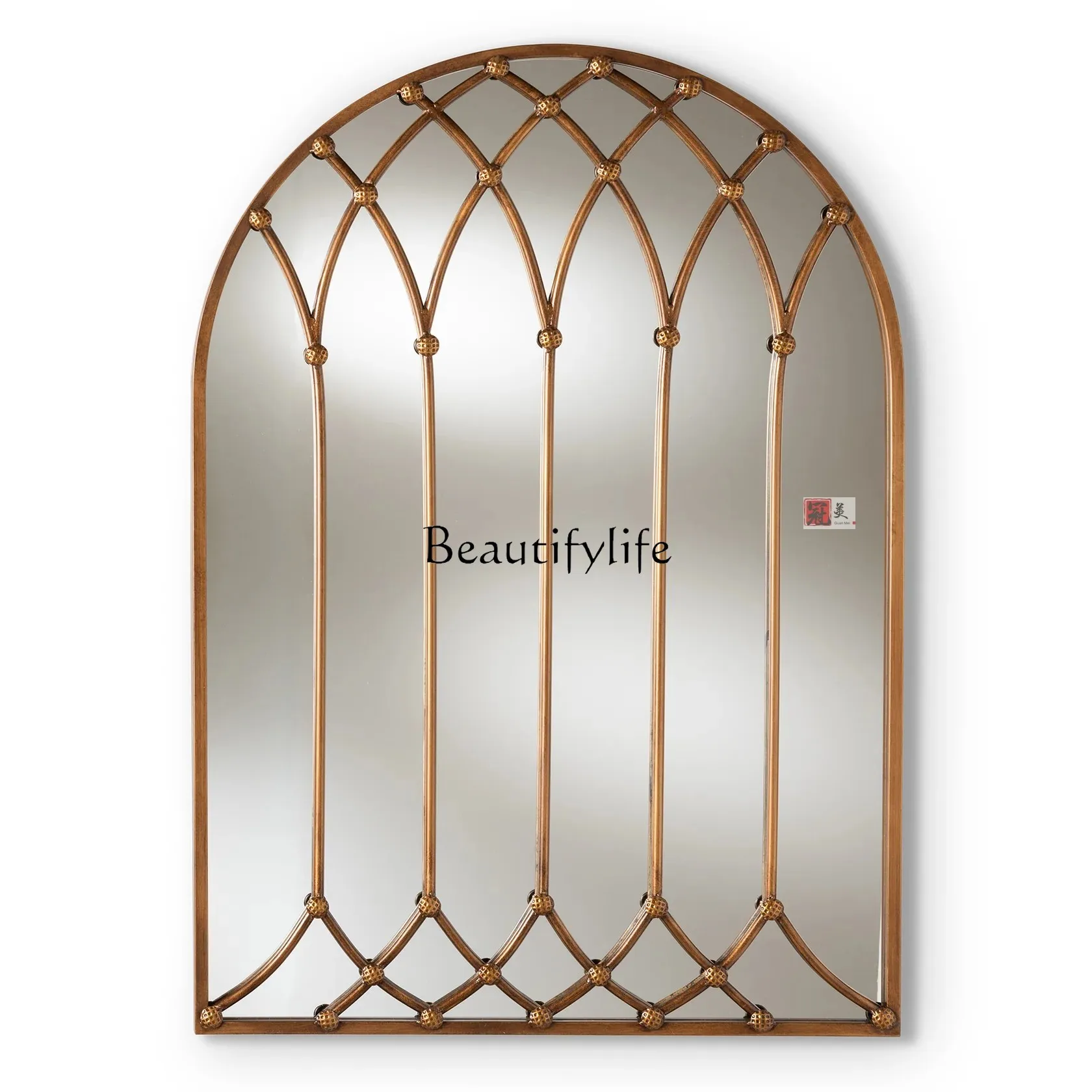

French retro old makeup mirror European living room entrance fireplace decorative mirror
