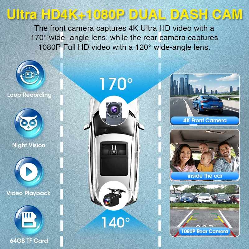 Jansite 10.26 "ADAS سيارة DVR 4K داش كام تدوير كاميرا أمامية Carplay أندرويد مسجل السيارات سيري التحكم الصوتي حلقة تسجيل #6