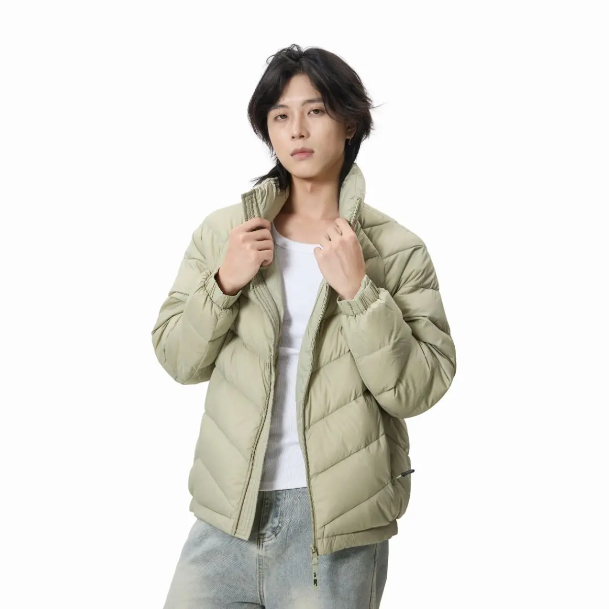 

Мужская теплая куртка-жакет из 90% белого пуха в стиле ретро с плиссировкой и ребристой отделкой, свободного кроя, универсальная, для города и отдыха