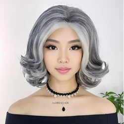 Mix Grey Wigs for Women Synthetic Hair Short Wig Cosplay Elder Ladies Mommy Wigs Casual Hairstyles Curly Hair Wigs for Grandma