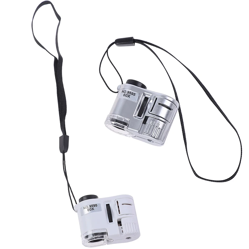 60X Mini Magnifier Microscope With LED Light Jewelry Jeweler Currency Dectector