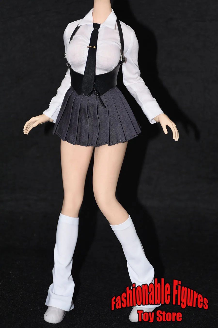 1/6 Women Soldier Stripe Tie White Shirt Pleated Skirt Sexy Secretary Uniform Accessories Fit 12