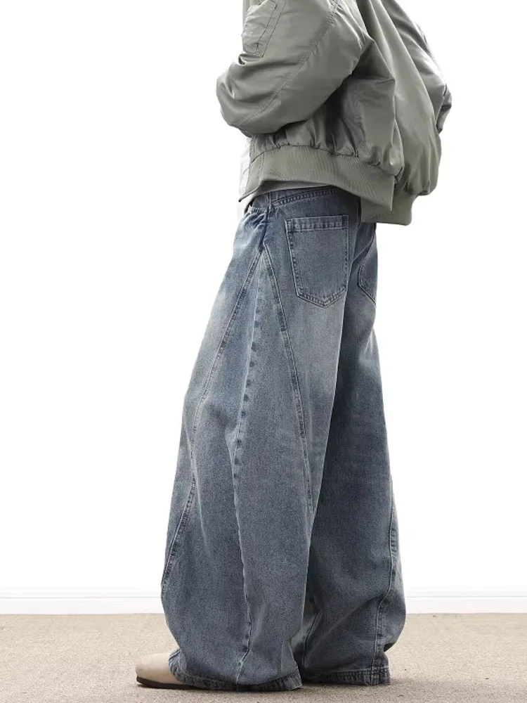 American Retro Wide Leg Men's Jeans Loose CleanFit Design Sensation Small Straight Tube Pants Cotton Polyester Blend