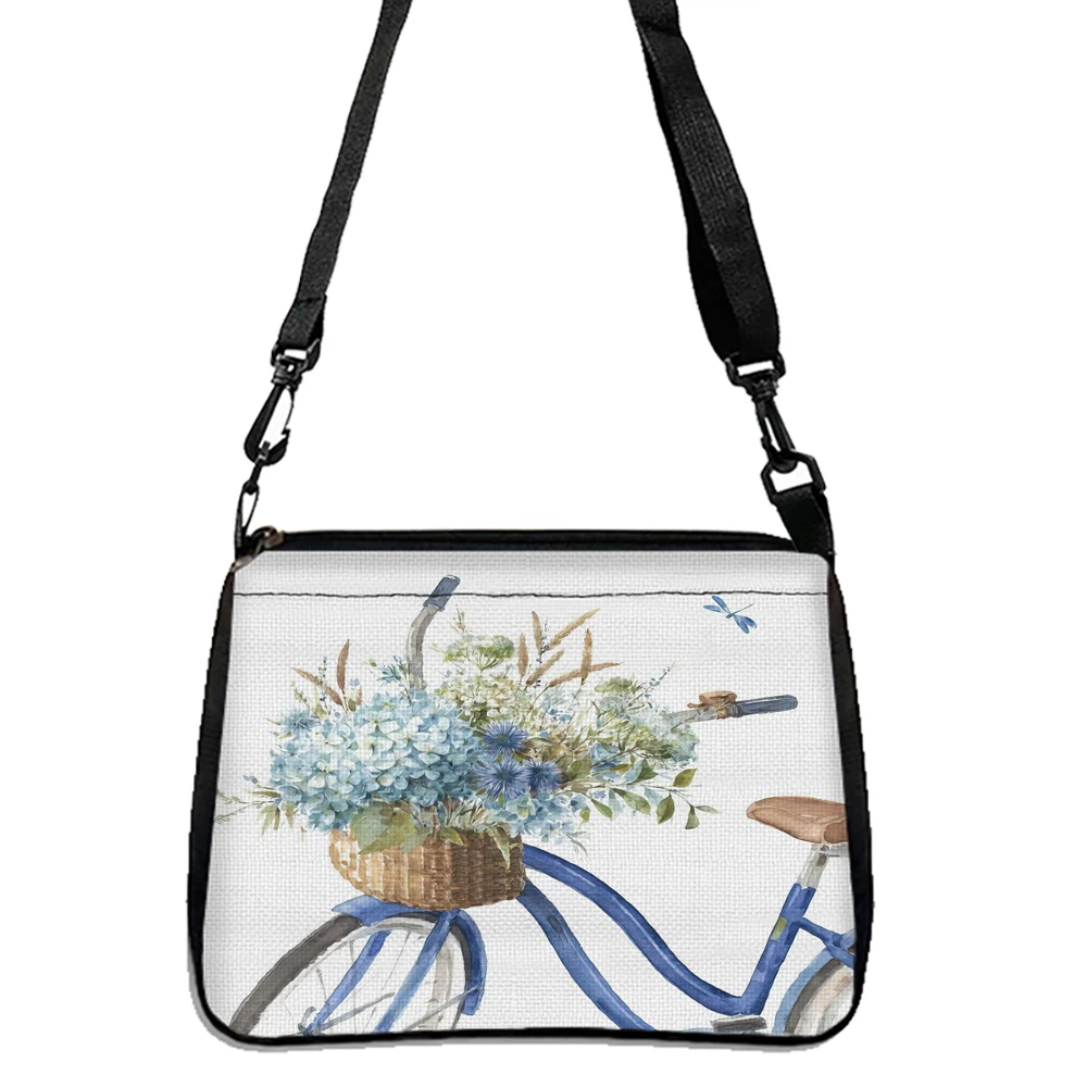 Blue Hydrangea, Bicycle Printed Crossbody Bag, Fashionable Shoulder Bag, Double-sided Printed Shoulder Bag Daily Casual Bag 5.21