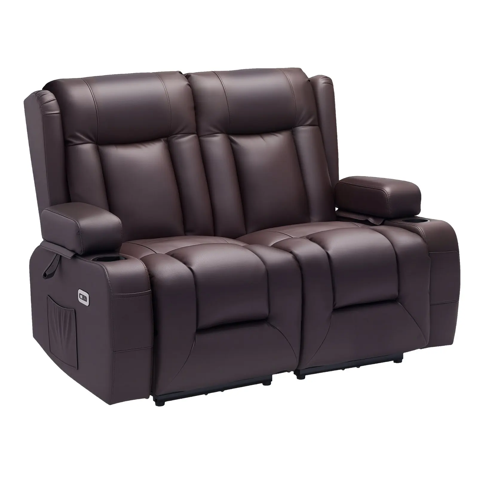 

Loveseat Recliner Sofa, Power Reclining Couch With Heating & Massage And Timer, PU Leather Electric Recliner Sofa With USB