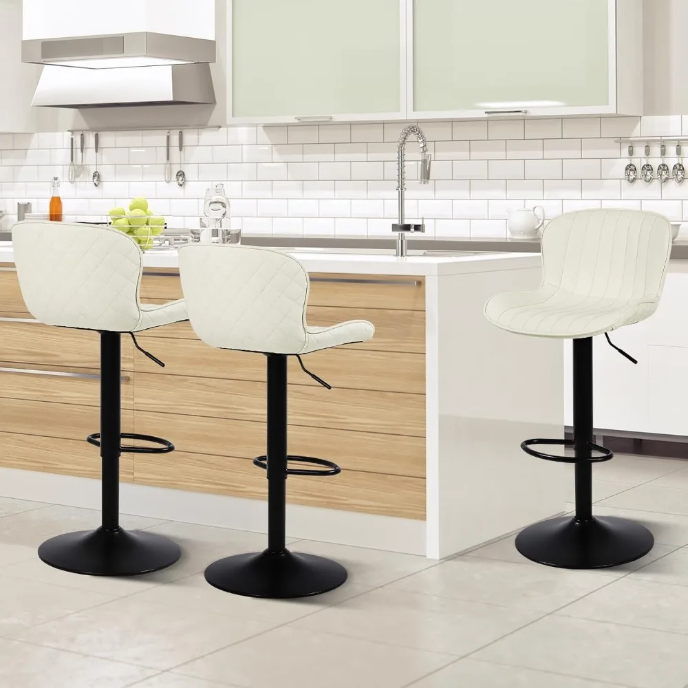 Bar Stools Set of 2 -17.72"Large Base Counter Height Barstools,Faux PU Leather Bar Chairs with Back, Adjustable Swivel Bar Stool