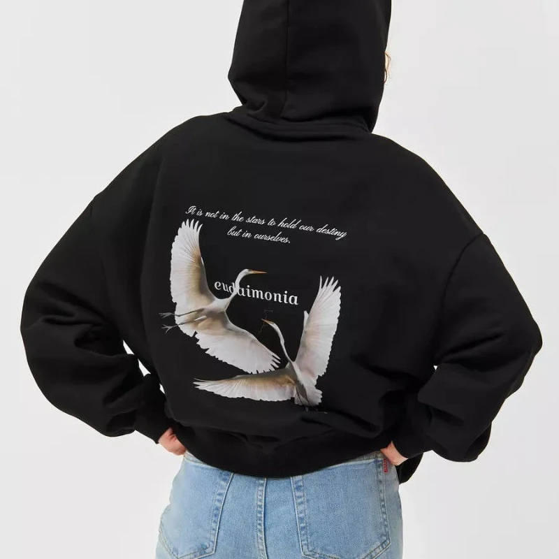 Bluza z kapturem z grafiką latającego białego ptaka, marka hip-hopowa, modna marka, nadrukowana, męska, damska, oversize, bluzy, kurtki, hip-hop Y2K, unisex