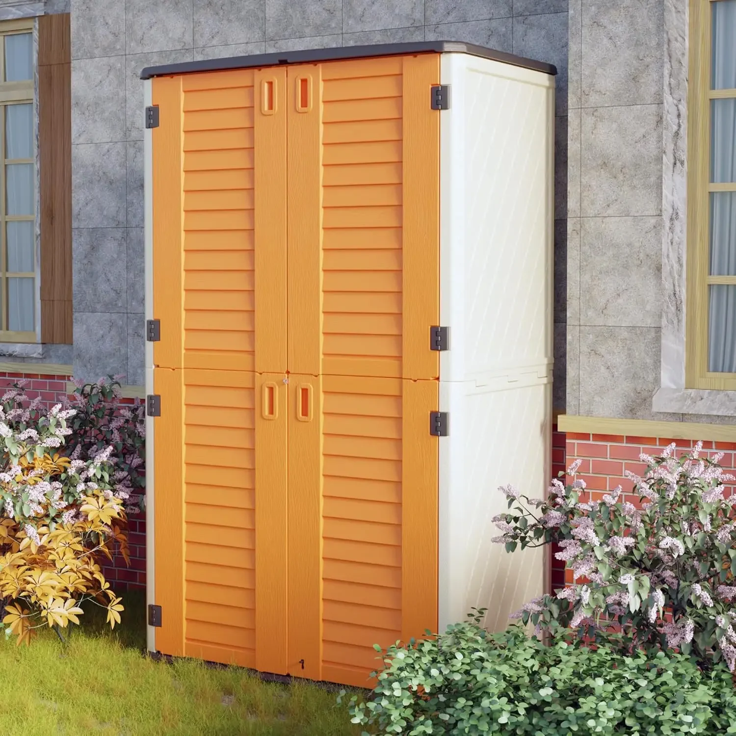 Outdoor Storage Shed Lockable,Outdoor Storage Cabinet with Floor, 4×2.5×6.6 FT Double-Layer Storage Shed for Power Equipment