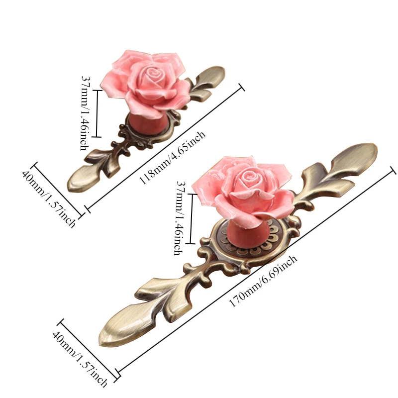 Ceramic Flower Rose Red/white  Cabinet Handles Kitchen Drawer Door Knob Handles for Furniture Vintage Furniture Hardware