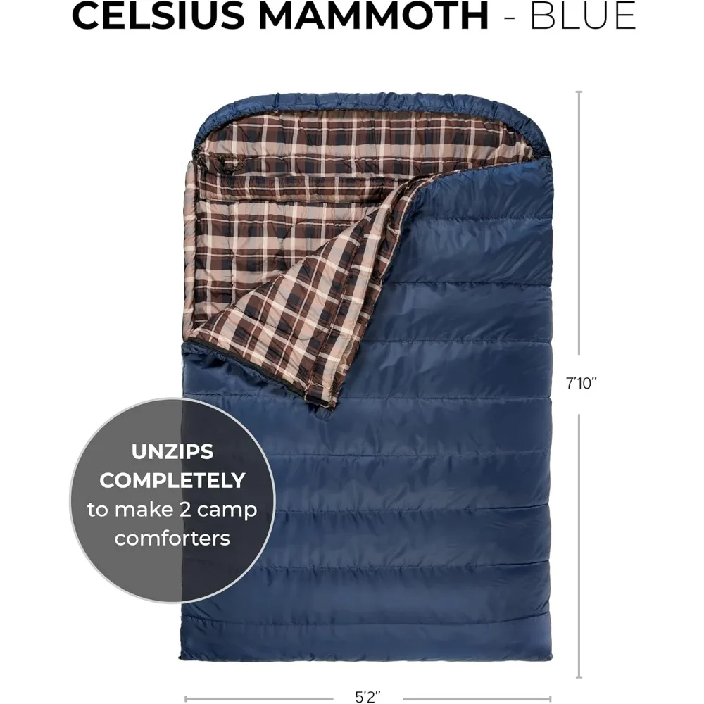 Mammoth, 20 Degree and 0 Degree Sleeping Bags, Double Sleeping Bag, A Warm Bag the Whole Family can Enjoy