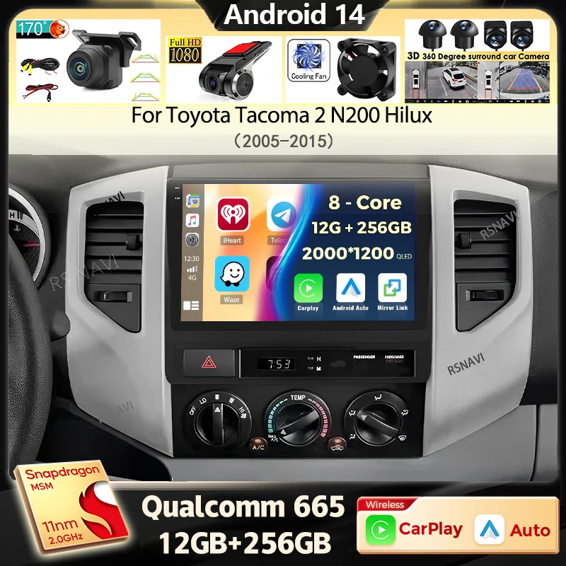 

Android 14 Carplay Auto 4G + WIFI автомобильное радио для Toyota Tacoma 2 N200 Hilux 2005-2015 мультимедийный навигационный видеоплеер стерео GPS