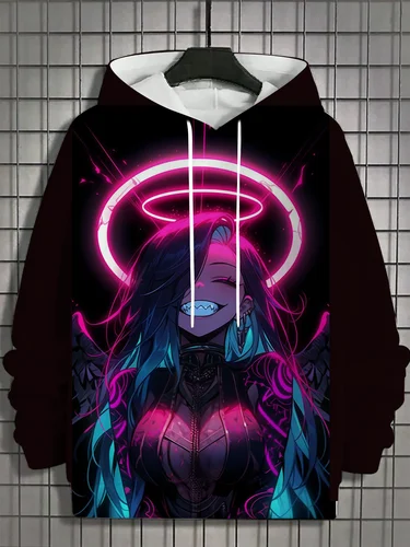 Imagen 2 del producto Sudadera con capucha para hombre con estampado 3d de ninfa, Tops con gráficos de chica de dibujos animados, Sudadera con capucha de manga larga, moda de otoño, camisetas de calle de gran tamaño para hombre