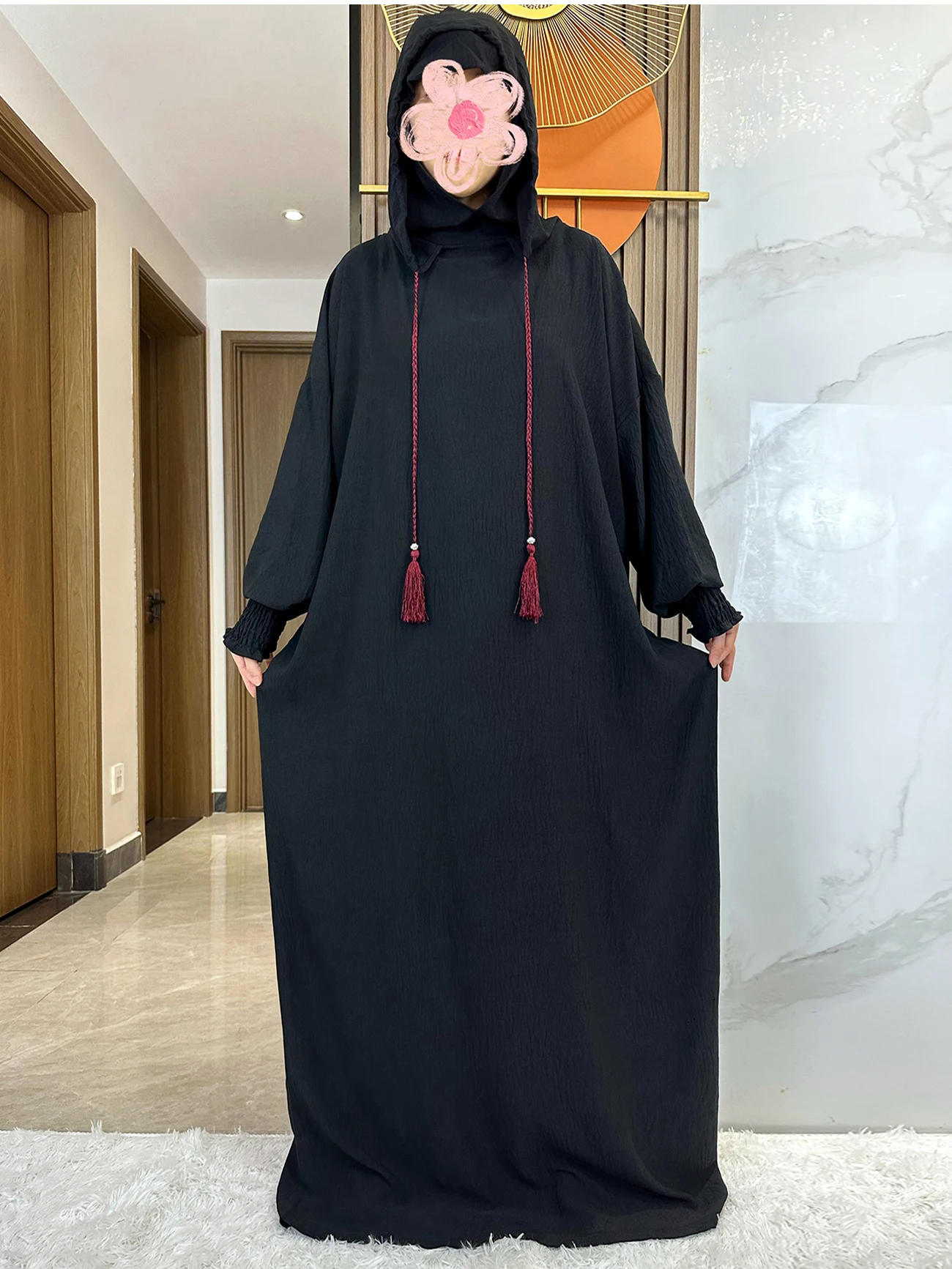 Women Cotton Abayas Muslim Ramadan Prayer Clothing With Hooded Jalaba Solid Casual Batwing Sleeve Arab Oriental Robe Eid Djellab