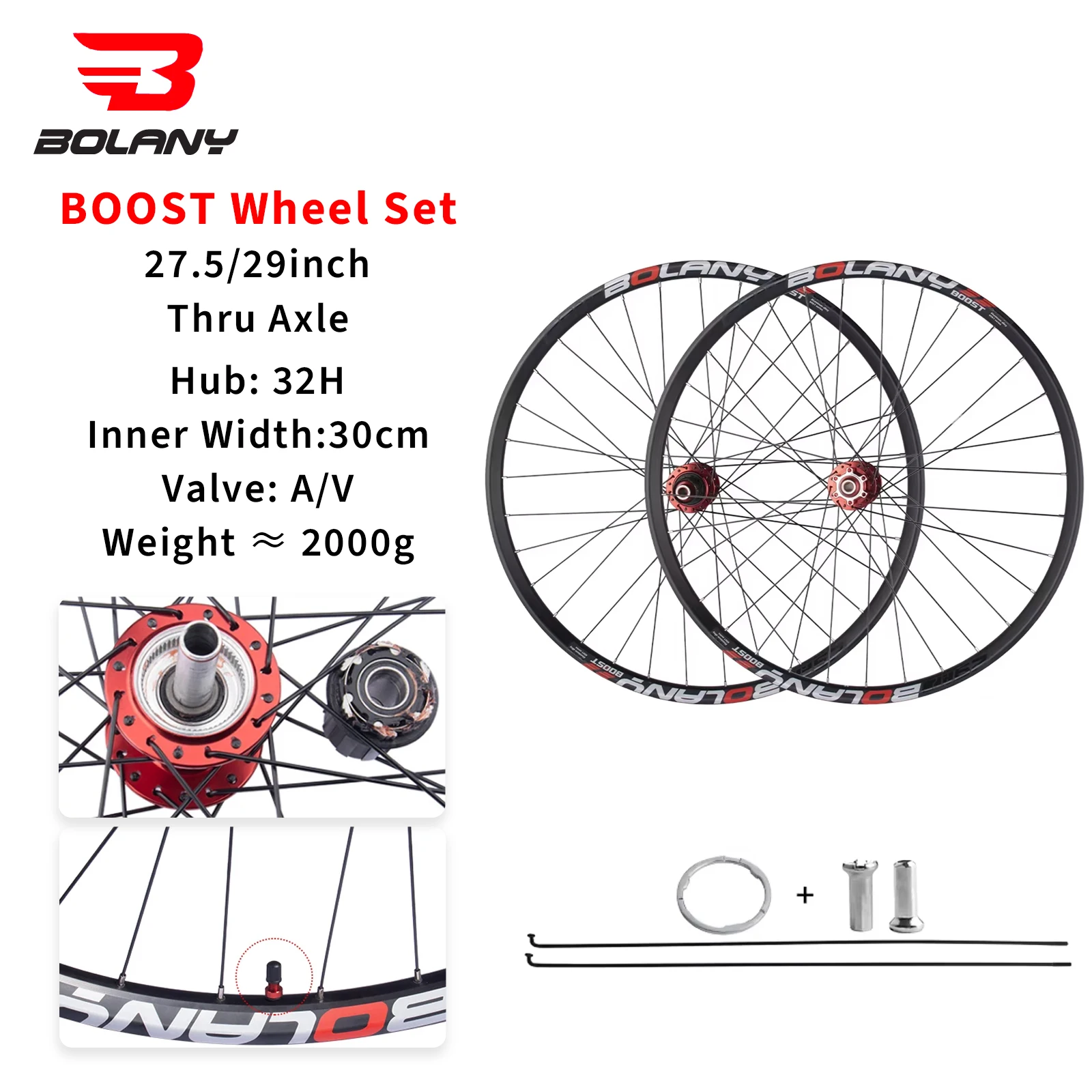 BOLANY Boost Wheelset Thru-Axle 15*110mm 32H HG XD MS 27.5 29 Inch MTB Double Rim Disc Brake Wheelset Bicycle Accessories