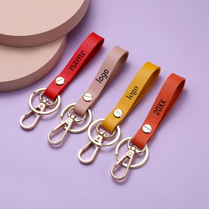 

Customized Logo PU Leather Keychain Pendant Engraved Bag Car Key Chain Holder Personalize Name Keyring for Men Women Gift Ring