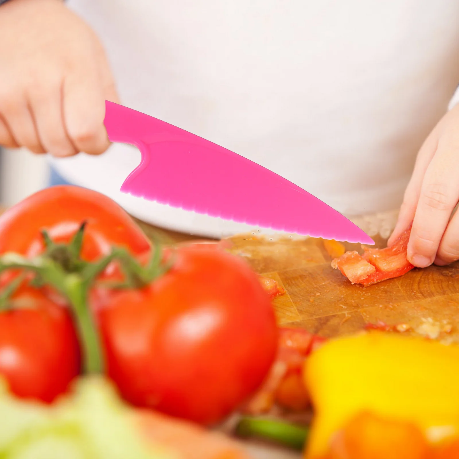 

8 шт. пластиковый нож для резки фруктов для малышей, кухня, детская овощерезка, желтый, оранжевый