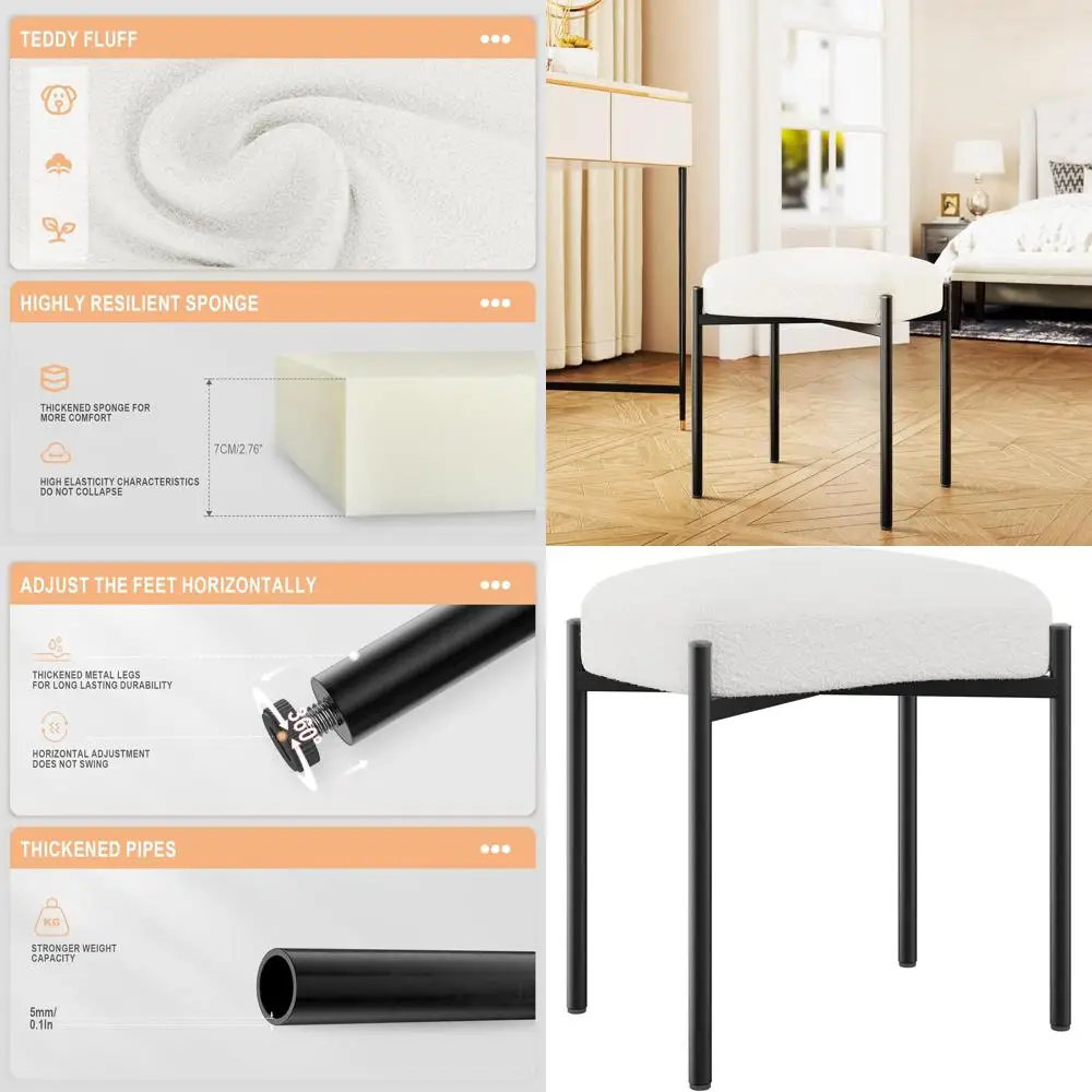 

Белая квадратная османская скамейка с металлическими ножками, табурет для макияжа, подходит для гостиной, спальни, прихожей - 14,57x11,42x18,11