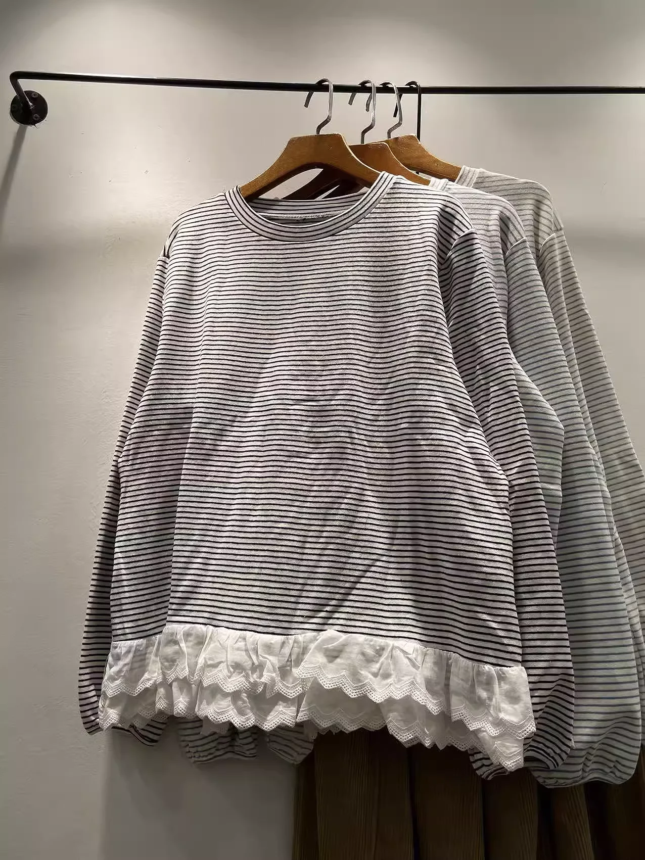 

Осень 2026, японские модные полосатые кружевные лоскутные рубашки с длинными рукавами для девочек, рубашки на подкладке