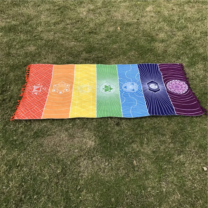 1pc, Made Of Cotton Bohemia India Mandala Blanket 7 Chakra Rainbow Stripes Tapestry Beach Throw Towel Yoga Mat