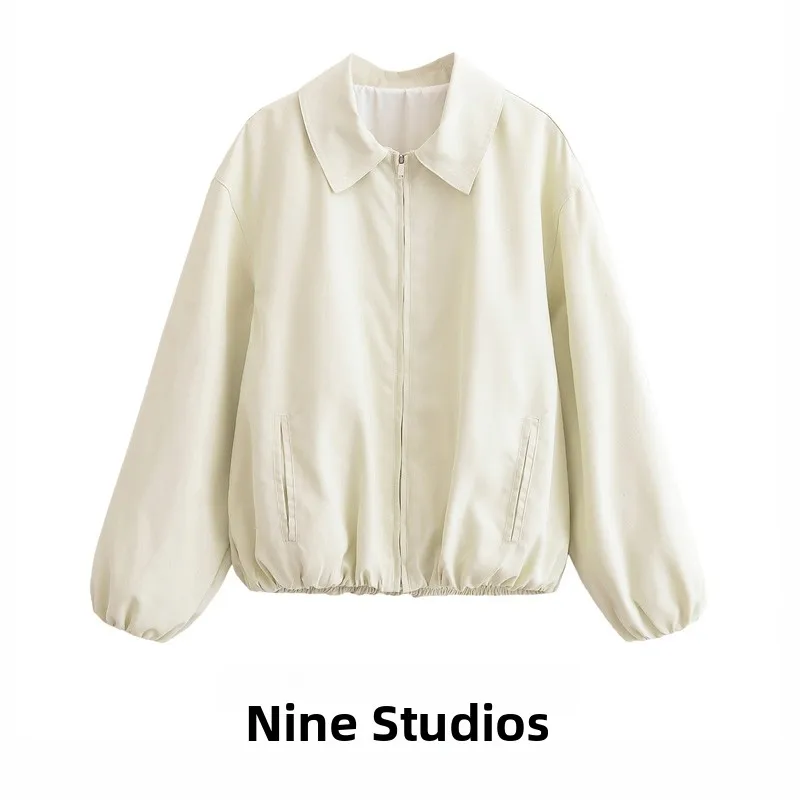 

NINE ZA Women's Color Pilot Jaet Loose Top Zipper Closure Long Sve Commute Sle Faion Outerwear