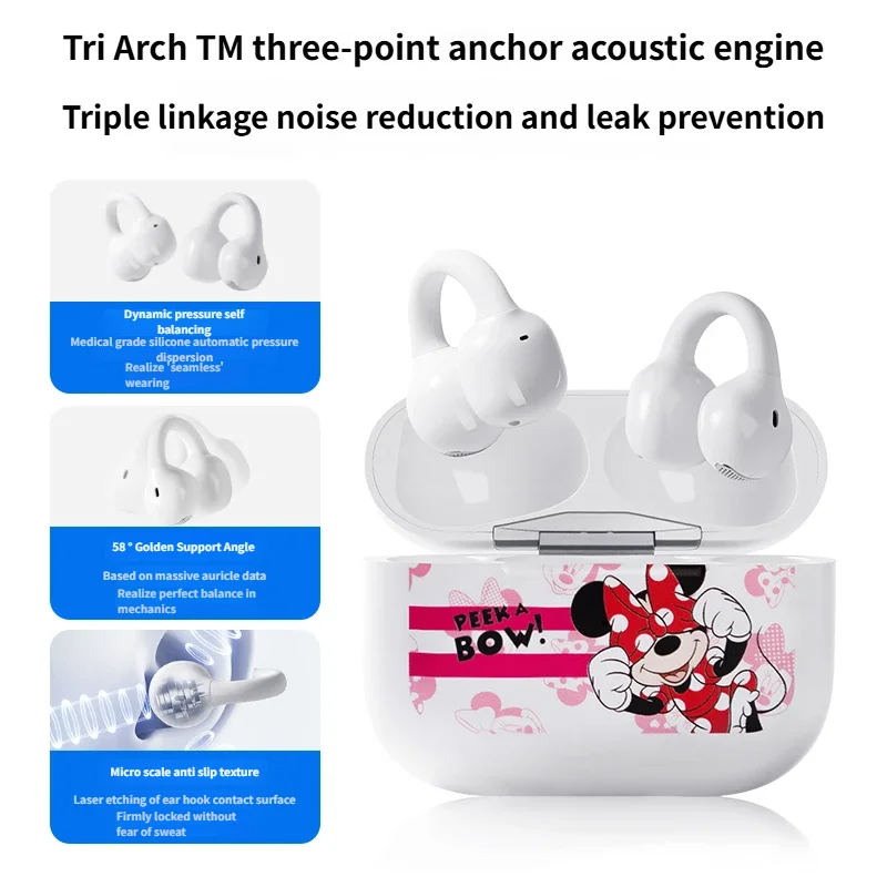 Disney MA-T15 auriculares Bluetooth 5,4 con Clip para la oreja auriculares inalámbricos deportivos batería de larga duración auriculares con reducción de ruido llamada con micrófono HD