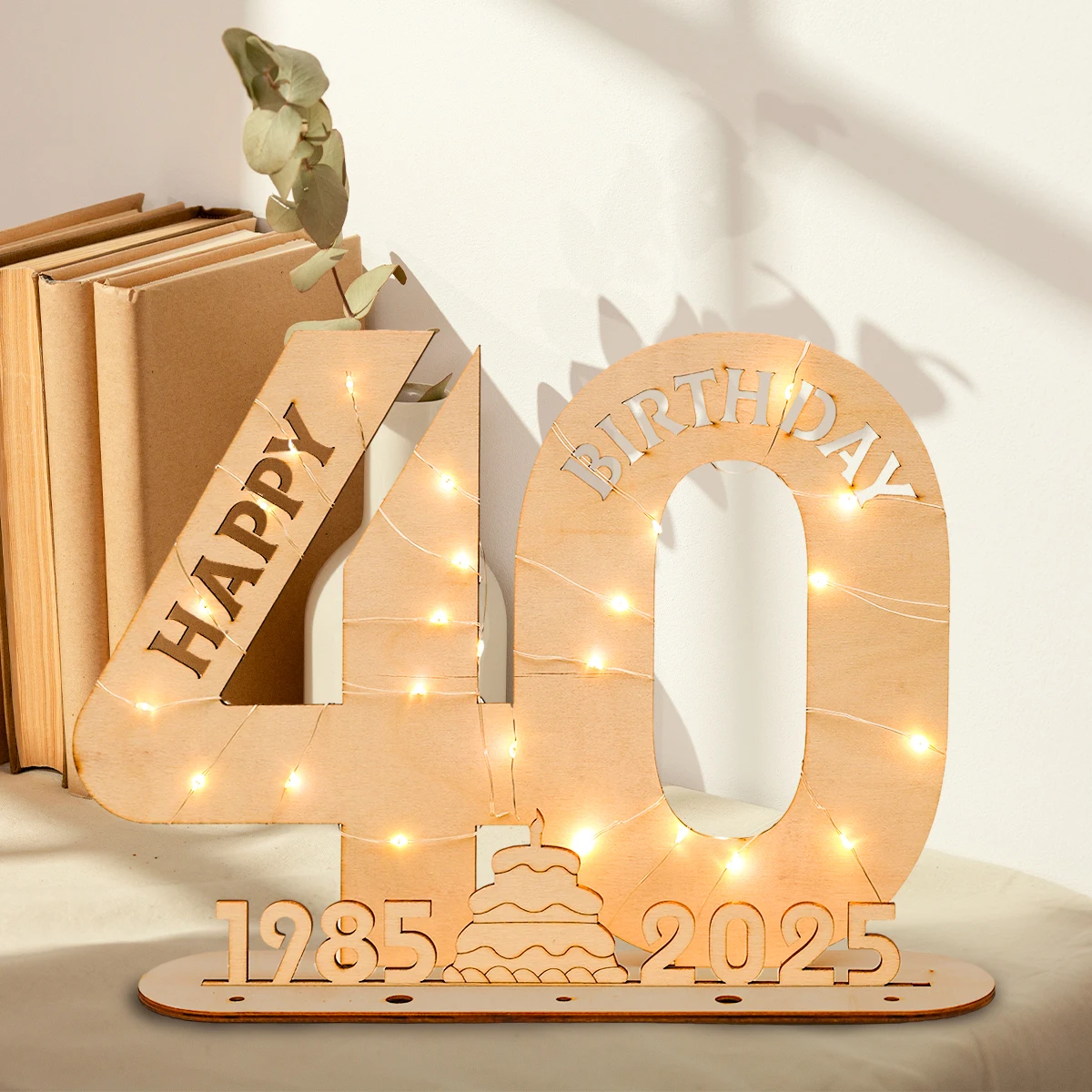 أرقام LED خشبية مع أضواء علامة مضيئة لتقوم بها بنفسك للحرف الفنية لتقوم بها بنفسك زينة حفلة عيد ميلاد لعمر 18 30 40 50 60 ديكور خشبي