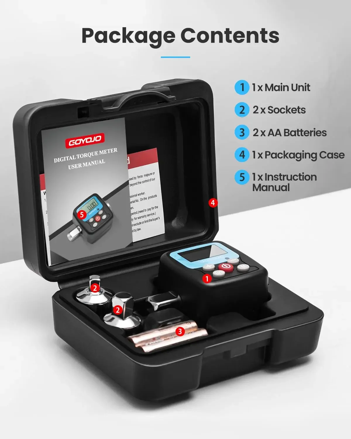 Adaptador de llave dinamométrica digital GOYOJO: convertidor y medidor de herramientas de torsión electrónica de precisión con pantalla LCD, incluye 1/2