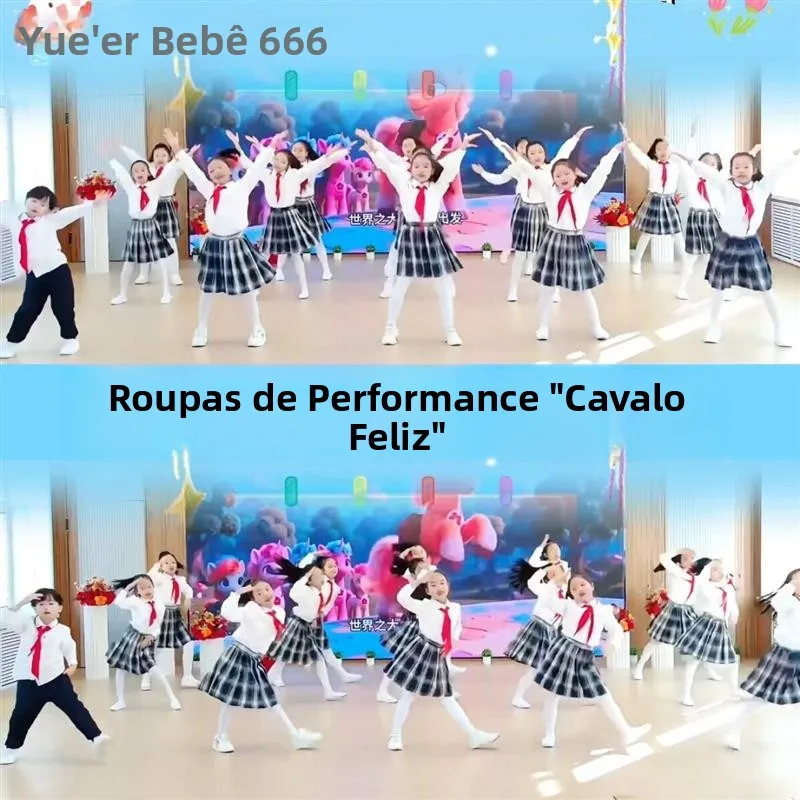 Saia de Performance Cavalinho Alegre, Estilo Uniforme Escolar, Vestido de Dança para Meninas, Moda Universitária, Uniforme JK...
