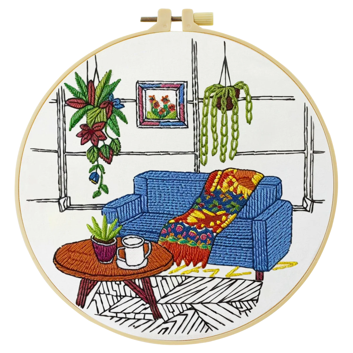 1 Stück 20x20 cm/15x15 cm 7,87/6,3 Zoll Sofa-Stickerei-Starter-Kit DIY-Kit DIY-Stickerei-Set Handarbeiten Heimdekorations-Set für Anfänger – Detail 3